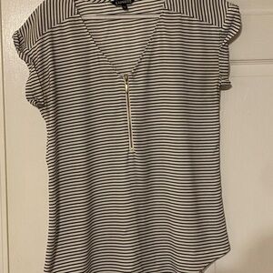 Express V-Neck Striped Blouse with Zipper